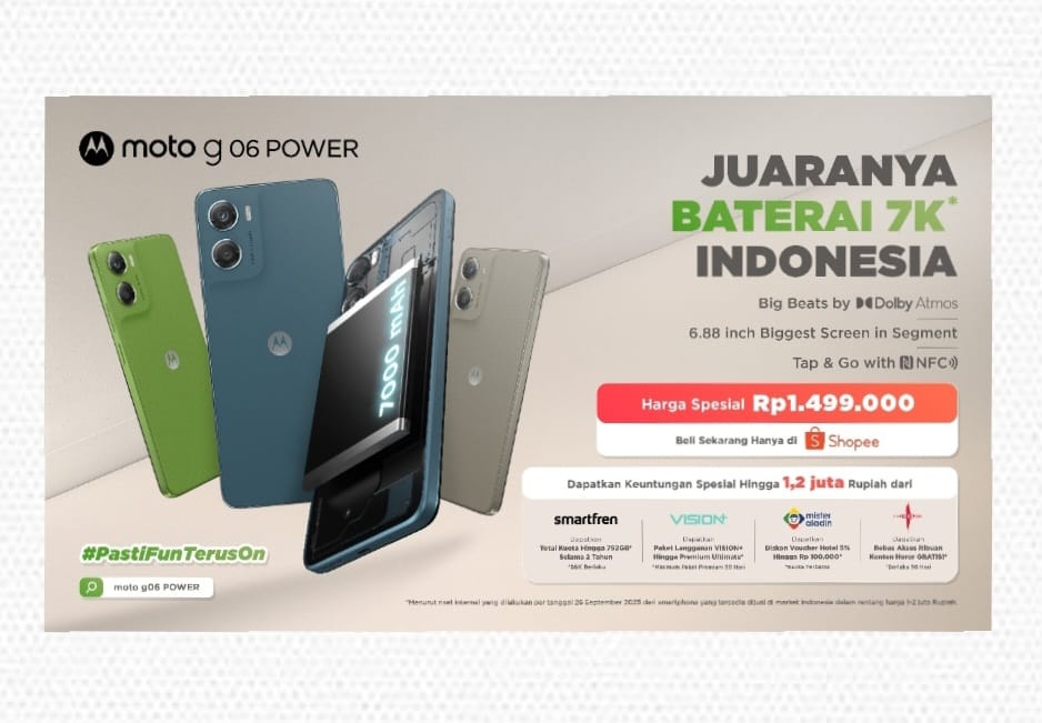 Pasar Smartphone Indonesia Gempar! Hadir Hari ini: Moto g06 Berkekuatan 7K* Kelas Pro Berbandrol Kurang dari Rp. 1,5Juta,-